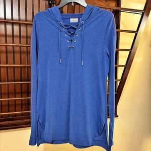 Nanette Lepore Casual Blue Lace-Up Hoodie